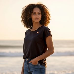 Embroidered Ladies Scoop Tee, Black